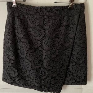 Madewell Black Mini Skirt Wrap asymmetrical hem size 0 wool blend pencil